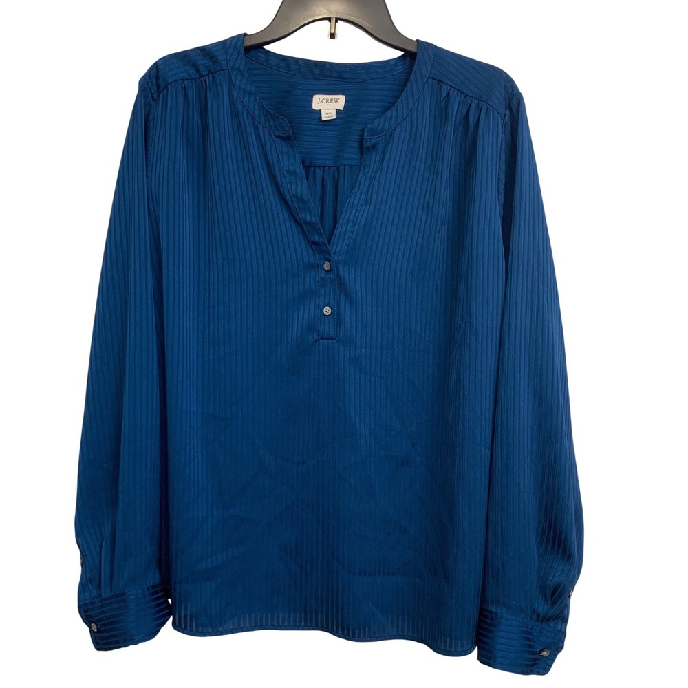 J.Crew Teal Blue Shadow Stripe Split Neck Blouse Top 3X Plus Size